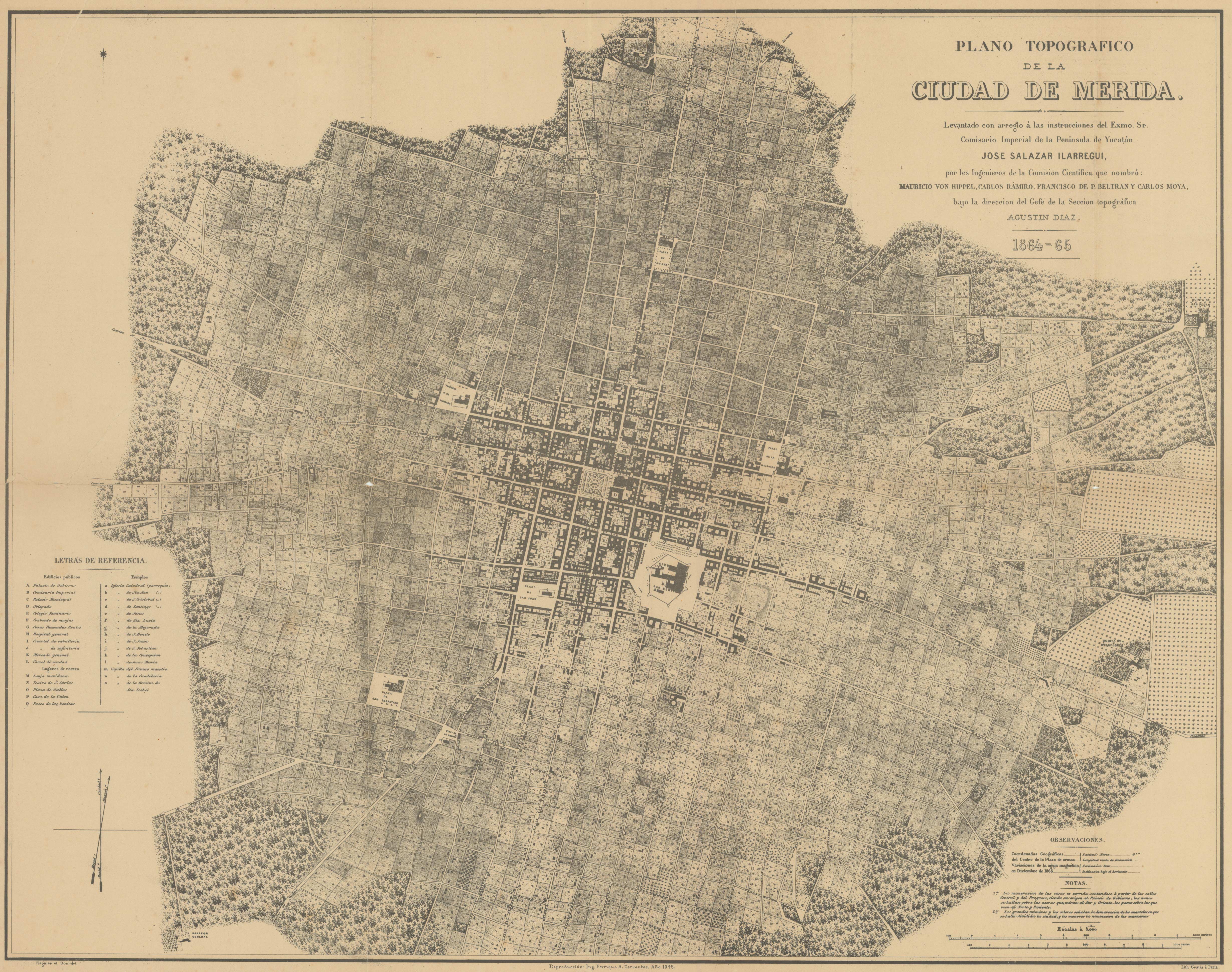 Mapa de Mérida elaborado por el Comisario Imperial (1865)